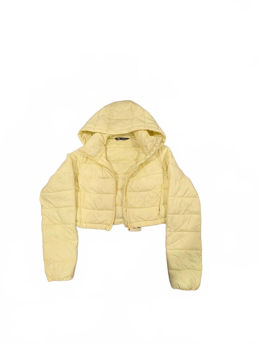 ZARA Cropped Yellow Puffer Jacket with Hood